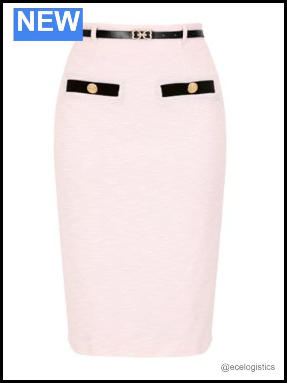 Tweed Midi Pencil Skirt High Waist Belted Bodycon Work Knee Length